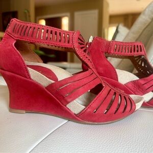 Red Suede Wedge Sandal by Earthies